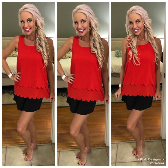 ❤️LAST 1! ☀️Tomato Red Double Tier Scallop Top! - Picture 2 of 5